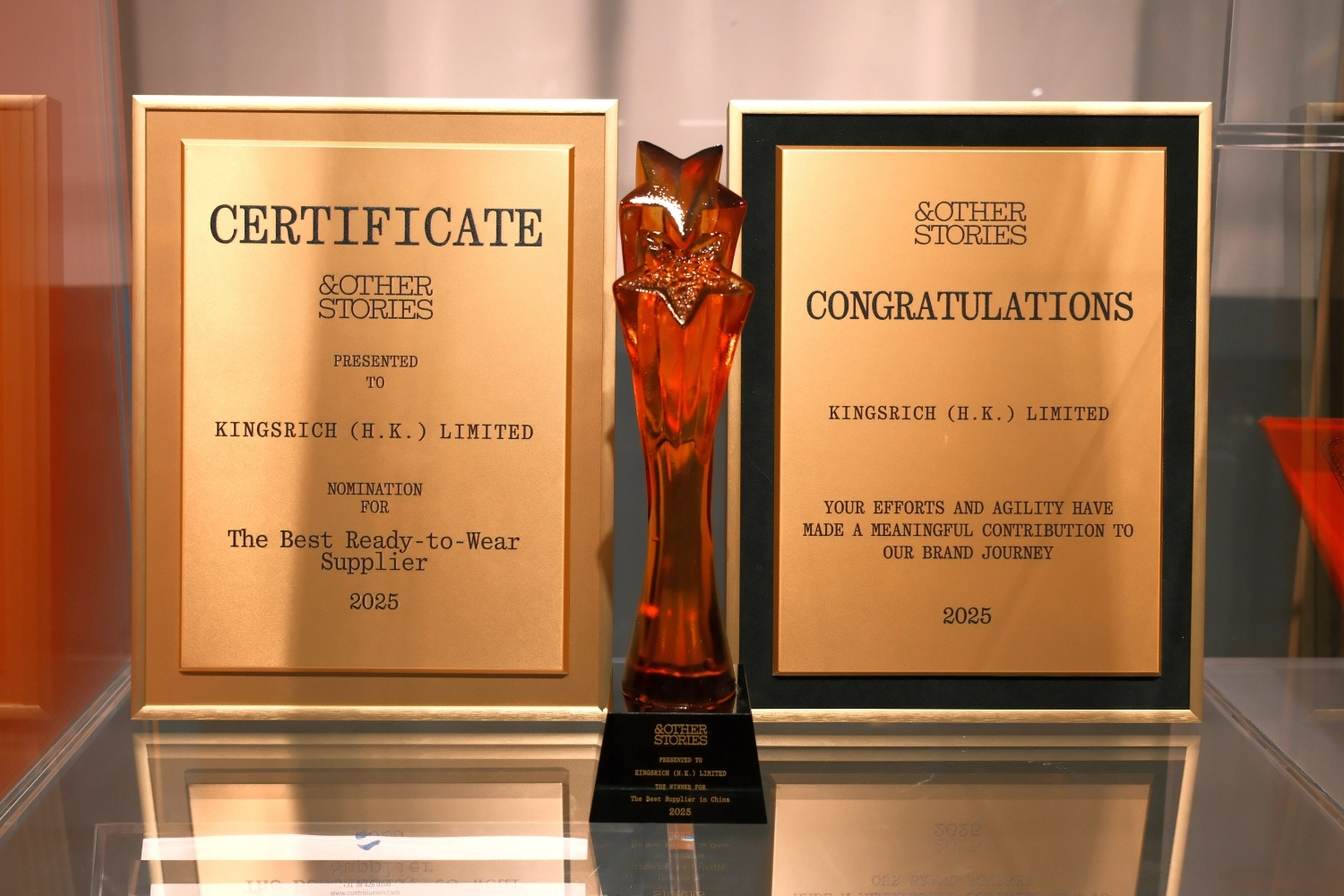Kingsrich wint de prijs voor beste leverancier in China van H&amp;M's Premium Brand &amp; Other Stories